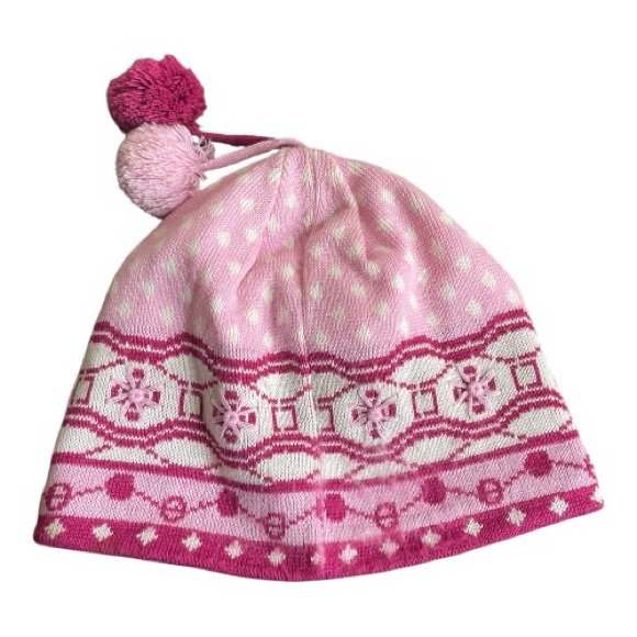 L.L. Bean Girls Size L Pink and White Knit Beanie - Picture 3 of 5